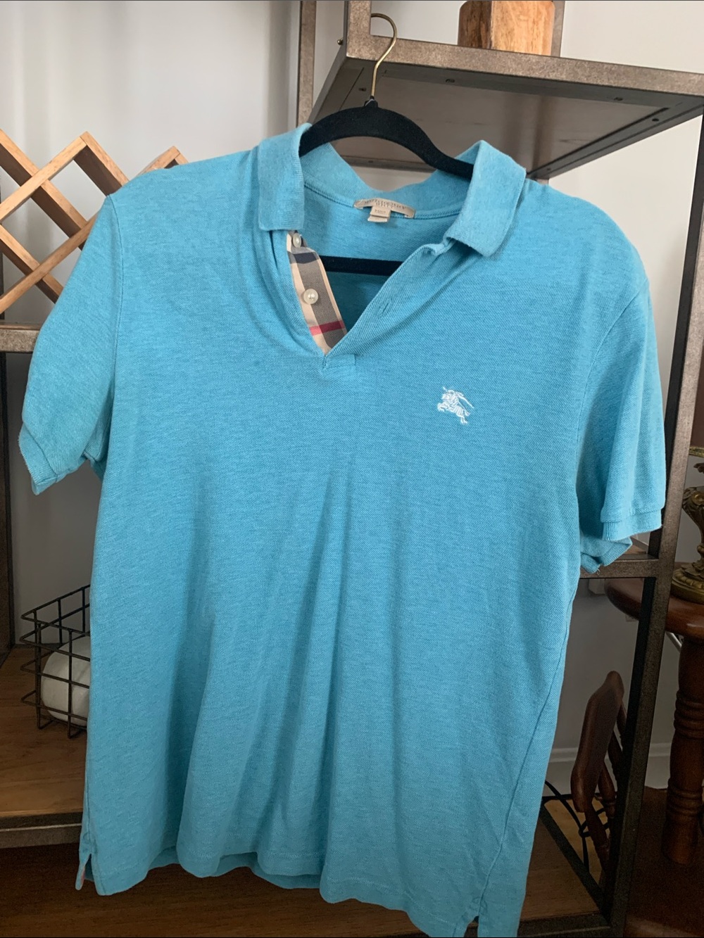Burberry Light Aqua Blue Polo with Signature Chest Motif